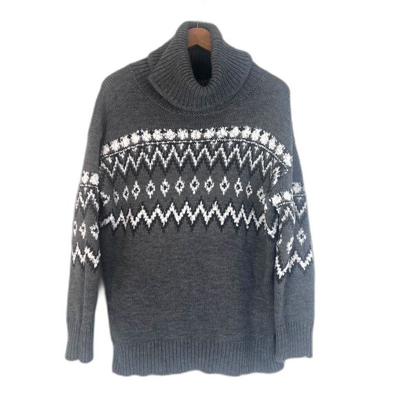 Keren Hart Knit Turtleneck Fair Isle Sweater Nordic Ski Timeless Size Large Gray - Picture 1 of 10